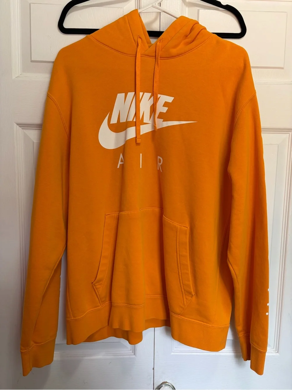 Nike Air Orange Pullover Sweatshirt Hoodie White Logo Mens XL used